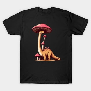 Kawaii simple Mushroom Hat Dinosaur Bronotosaurus T-Shirt